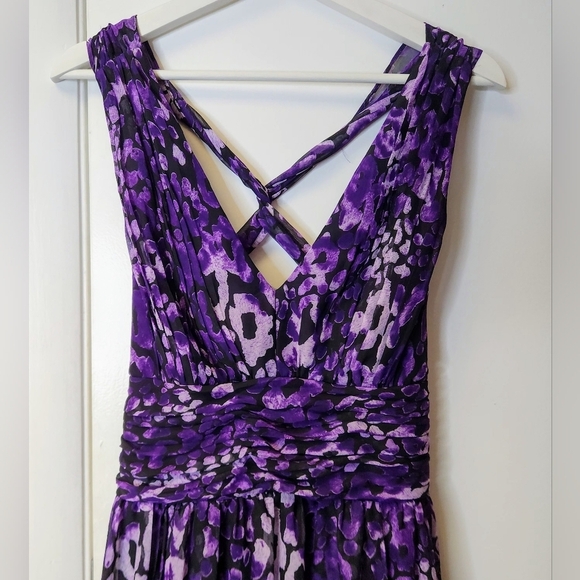 Hailey by Adrianna Papell Purple Criss-Cross Back Chiffon Sheer Maxi Dress SZ 12 - Picture 4 of 16